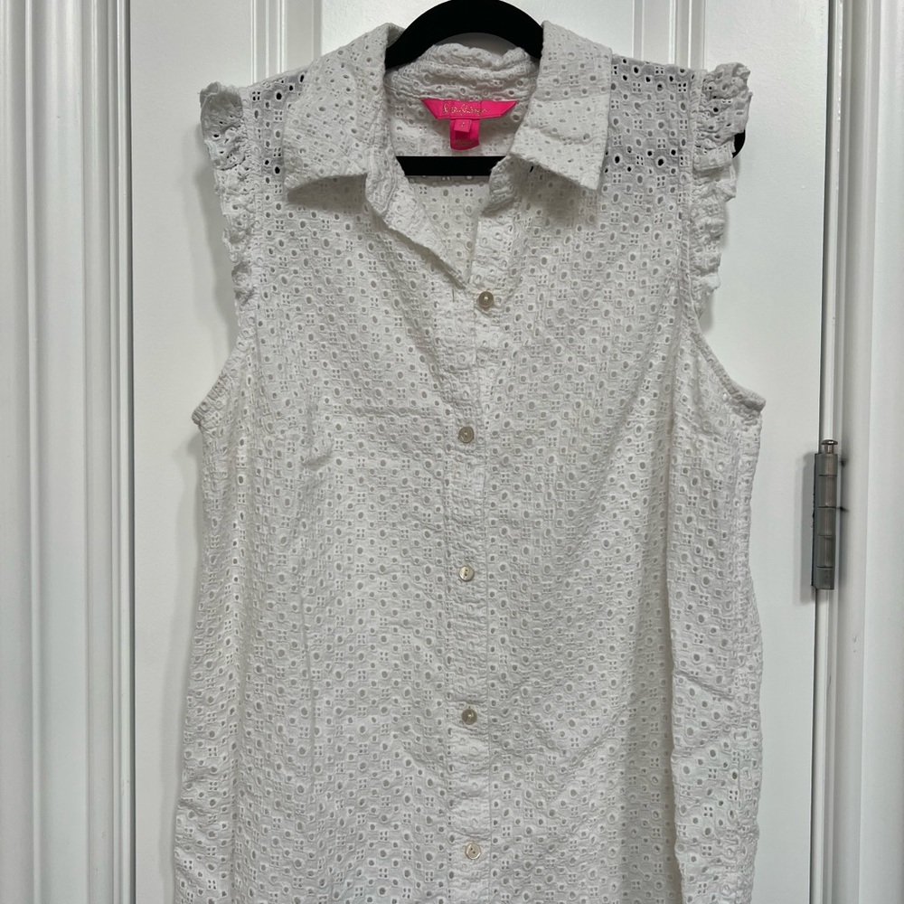 LILLY PULITZER- Lenox top in resort white mini eyelets